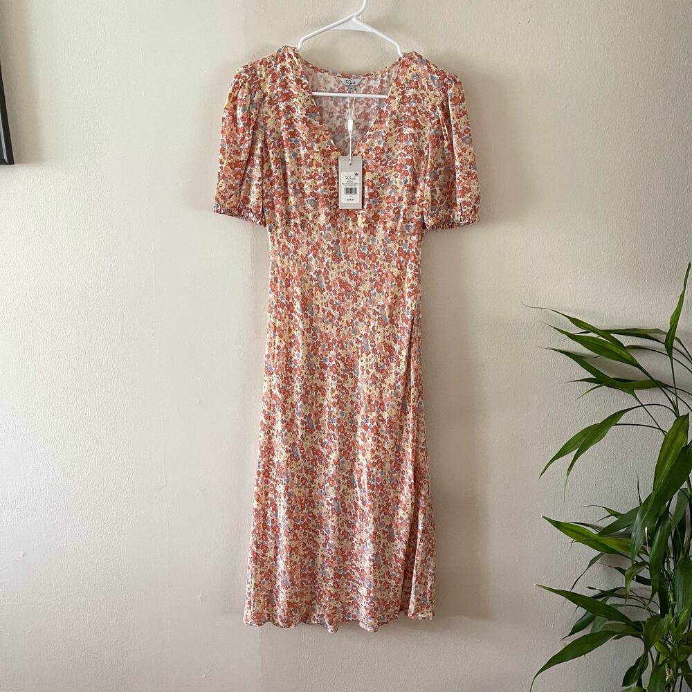 Rails Shelley Midi Dress XS NWT Wildflower Floral Puff Sleeve Side Slit Boho